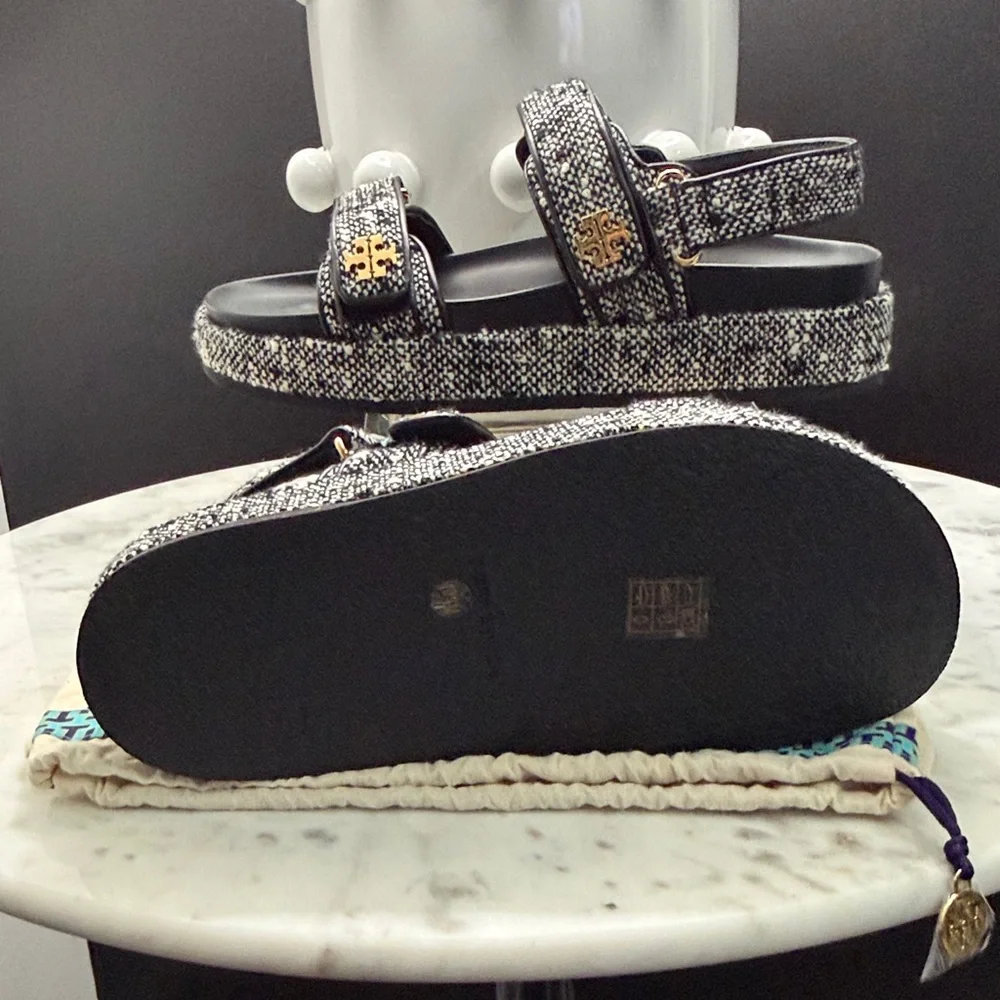Tory Burch Tweed Black and White Sandals - Picture 2 of 3